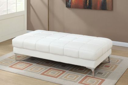 White Bonded Leather Extra large Ottoman Metal Legs 1pc Ottoman Living Room