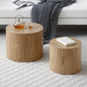 Round Coffee Table Set of 2, Nesting Coffee Tables for MDF with veneer .for living room,office,bedroom,Natural, 4Colors