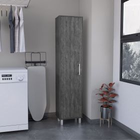 70.8H" Tall Narrow Storage Cabinet with 5-Tier Shelf, 3 Broom Hangers and Metal hardware, Smokey Oak