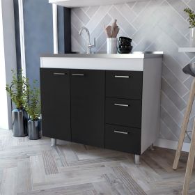 Ferretti Base Cabinet , Three Drawers, Double Door, Four Legs -White / Black