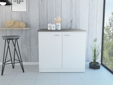 White Rectangle 2-Door Utility Sink and Cabinet