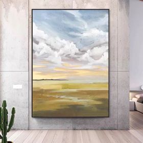 Abstract 100% Handmade Blue Sky Landscape Oil Painting Scenery Large Size Canvas Picture Gift for Living Room Decoration