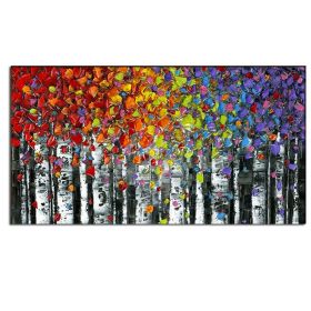 100% Hand Painted  Abstract Oil Painting Wall Art Modern Minimalist Colorful Tree Landscape Picture Canvas Home Decor For Living Room Bedroom No Frame