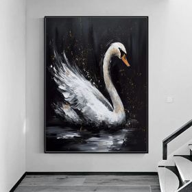 Abstract Original Black Swan Oil Painting on Canvas Swan Wall Art Decor Swan on Water Original Bird Art Swan 3D Artwork Nature Wall Decor