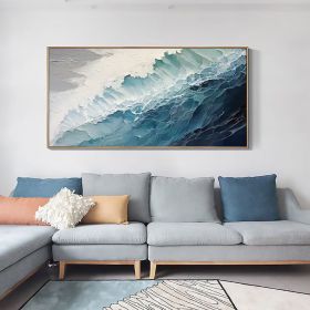 Original Ocean Wave Oil Painting On Canvas Large Wall Art Abstract Minimalist Painting Custom Blue Sea Wall Art Living Room Decor Gift