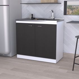 Dark Walnut Rectangle 2-Door Utility Sink and Cabinet