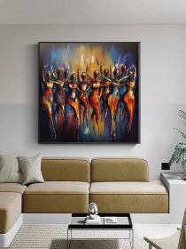 Original Colorful Figures Oil Painting on Canvas Geometric Figure Acrylic Painting Dancing Crowd Dancer Art Modern Living Room Home Decor