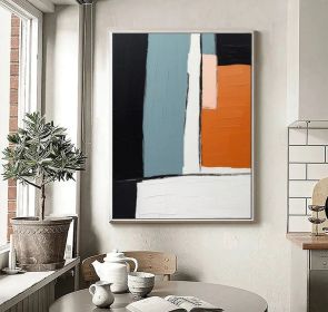 Large Orange Abstract Oil Painting Orange and Blue Color Block Painting Orange Minimalist Abstract Textured Painting Canvas Wall Art Decor